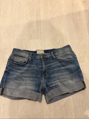 Current/Elliott Washed Blue Denim Rolled Cuff Shorts